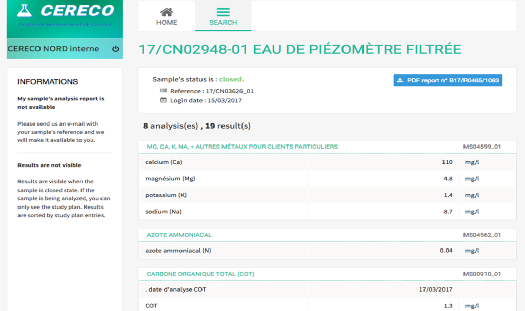 Visualisation de résultats d'analyse directement en ligne